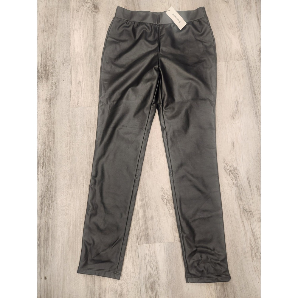 New With Tags Francesca's Mi Ami Black‎ Faux Leather Elastic Pant Women's Medium